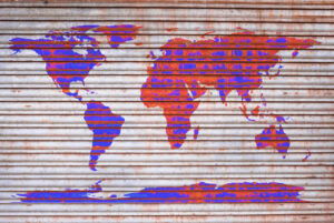 World,Map,Embossed,On,Closed,Shutter,Door